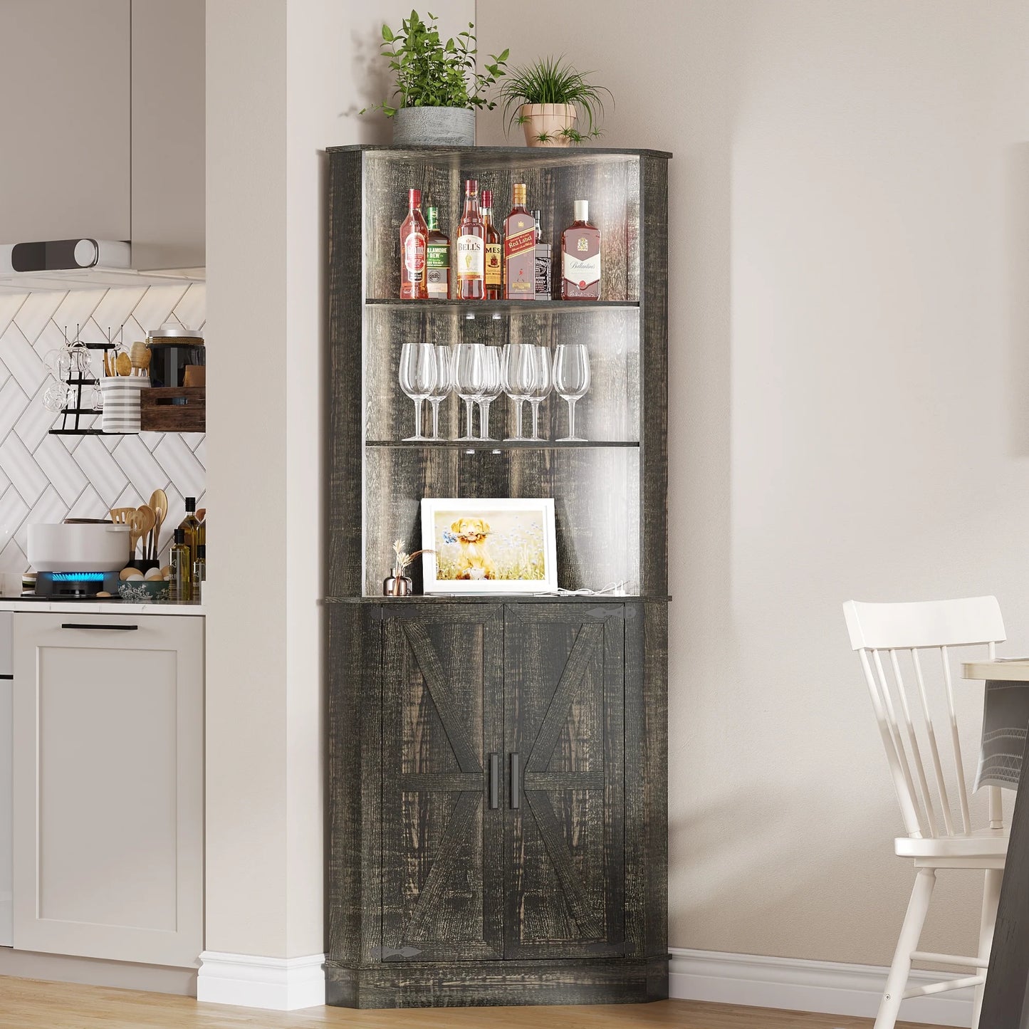 66" Tall Corner Cabinet With Led Light