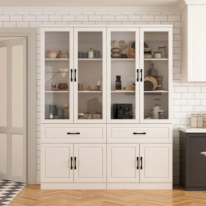 78.7"Modular White Curio Bookcase Cabinet w/Glass Doors Buffet Display