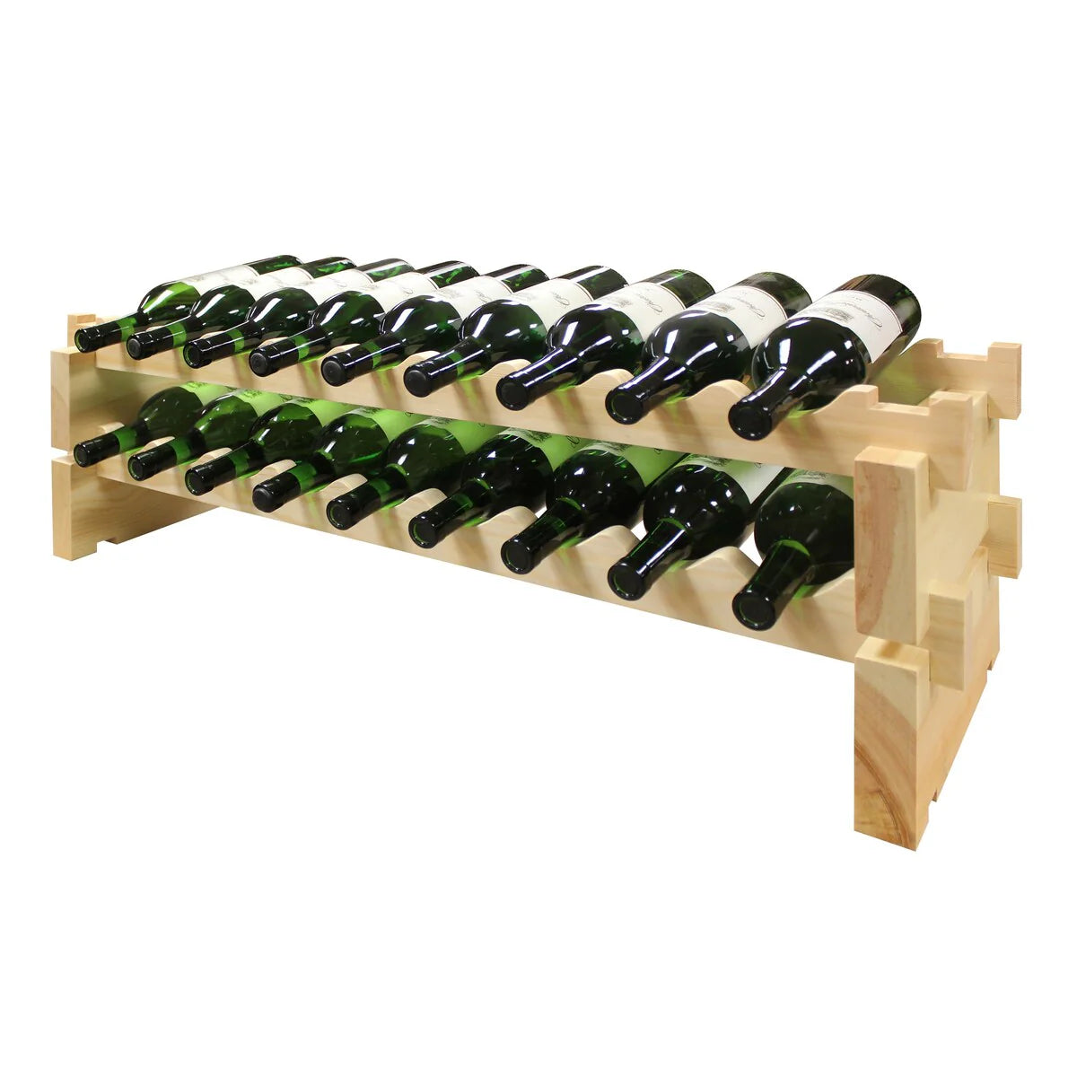 18 Bottle, 2 x 9 Bottle Modular Wine Rack, Natural