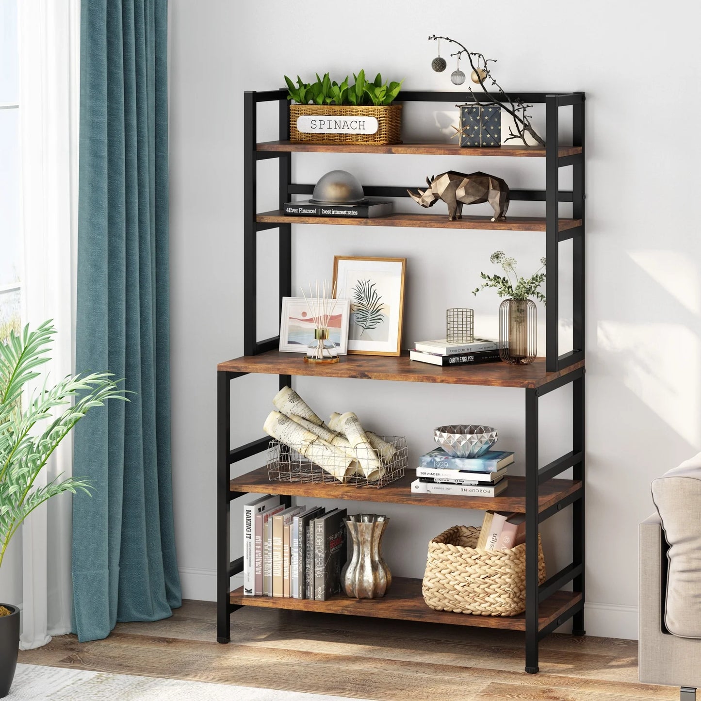 5-Tier Kitchen Bakers Rack Utility Storage Shelf Microwave Oven Stand, Industrial Microwave Cart Kitchen Stand with Hutch