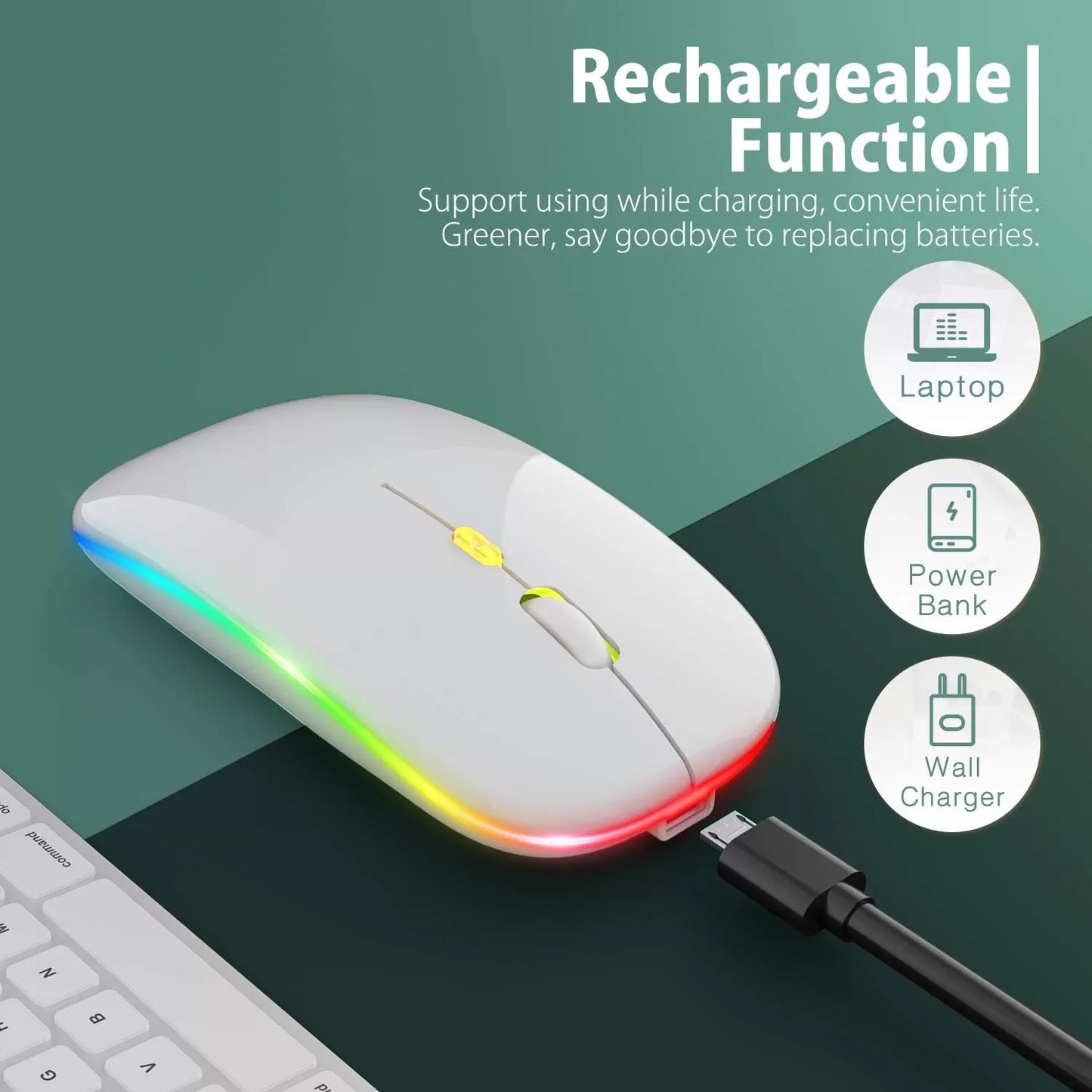 [Upgrade] LED Wireless Mouse, Slim Silent Mouse 2.4G Portable Mobile Optical Office Mouse with USB & Type-c Receiver, 3 Adjustable DPI Levels for Notebook, PC, Laptop, Computer, MacBook (Pink)