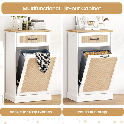 Rattarn Kitchen Tilt Out Trash Can Cabinet with Drawer