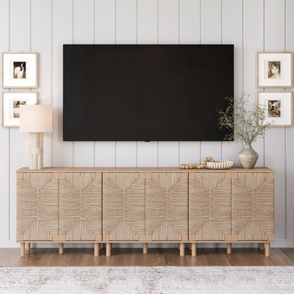 Nathan James Beacon Wood Accent Cabinet with Seagrass Doors and Adjustable Shelf