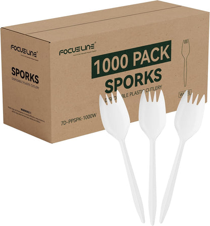 FOCUSLINE 1000 Pack Plastic Teaspoons White, Disposable Spoons Bulk, Heat Resistant Disposable Spoons for Take out Restaurants, Family Gatherings, Outdoor Activities