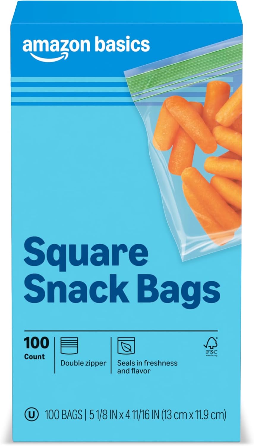 Amazon Basics Reclosable Food Storage Snack Bags, 300 Count