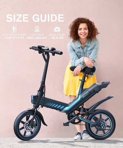 Sailnovo Electric Bike, Electric Bicycle with 18.5mph Electric Bikes for Adults Teens E Bike with Pedals, 14" Waterproof Folding Mini Bikes with Dual Disc Brakes