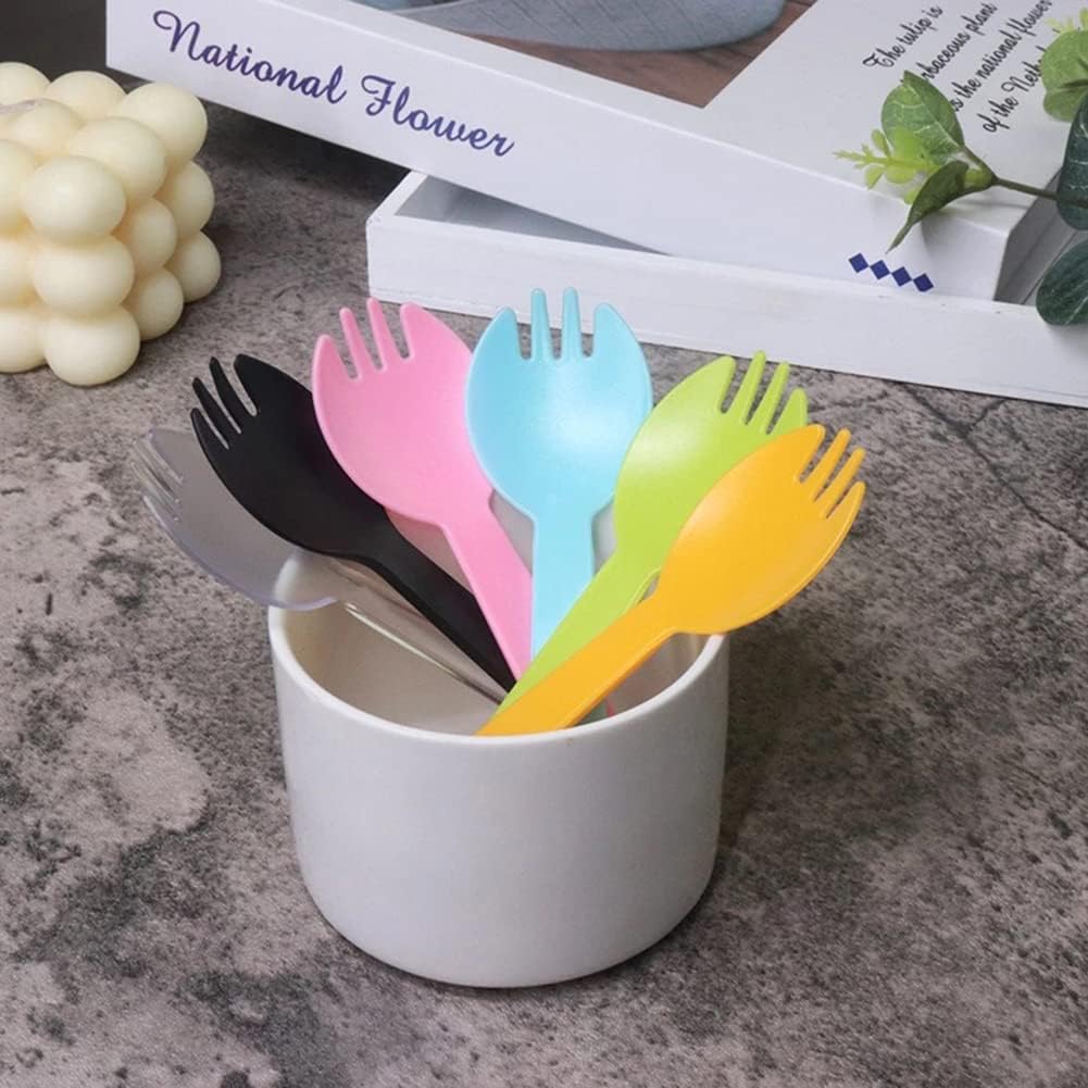 4.3" Mini Disposable Sporks 100ct, Plastic Spork 2-in-1 Utensils, 4 Colors, 25ct Individual Package Per Color - Made by Mavere