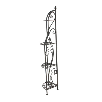 Metal Scroll Indoor Outdoor Arched Tall Folding Corner 4 Shelf Bakers Rack - Black - Roche River Decor