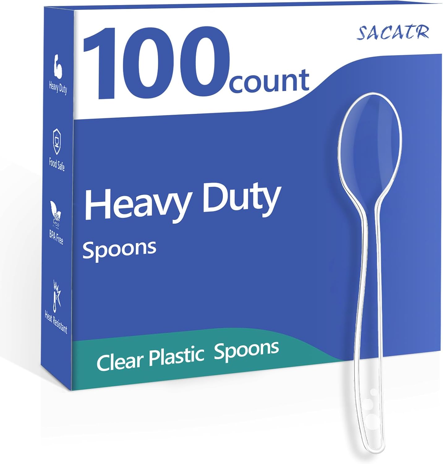 SACATR 1000 Count Clear Plastic Spoons Bulk - Plastic Silverware Spoons Heavy Duty, Premium Disposable Spoons, BPA-Free, Heat Resistant, Suitable for Parties, Events, and Everyday Use