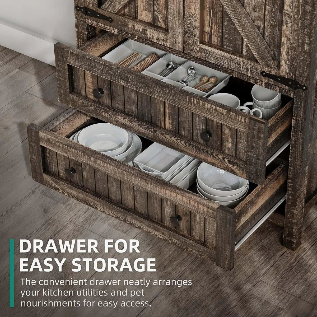 64" Farmhouse Tall Kitchen Pantry Storage Cabinet with 2 Drawers & Doors