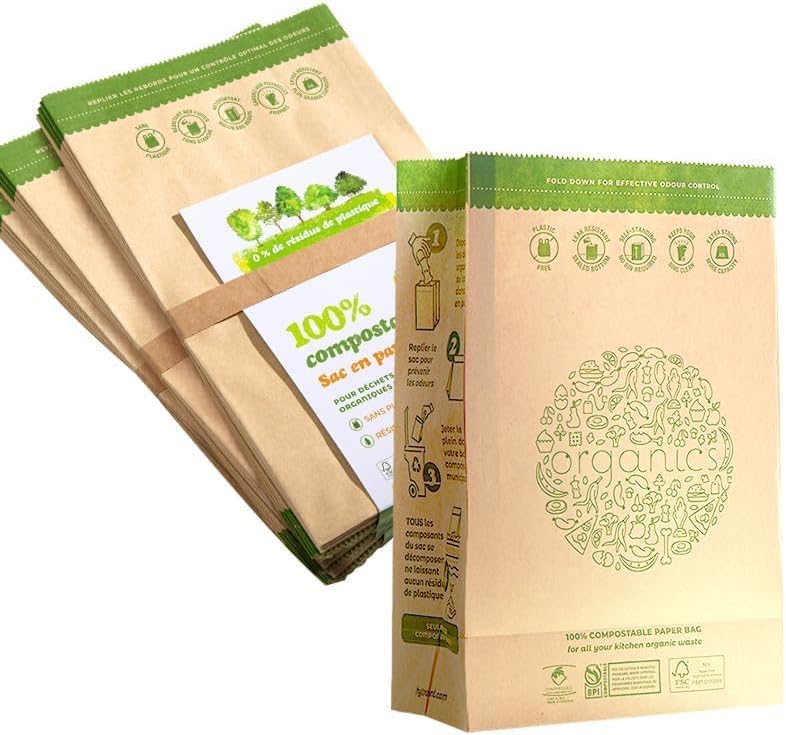 Hytrend-Kitchen Food Waste Bag-35 Bags-%100 Compostable paper Bag - Leak Resistant Liner - Small-Certified by BNQ and BPI,CMA-I,CMA-W