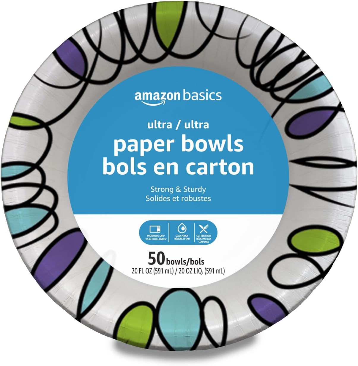 Amazon Basics Ultra Disposable Paper Bowls, 20 Oz, Microwave Safe, Soak Proof, Strong & Sturdy, White, 540 Count (4 Packs of 135)