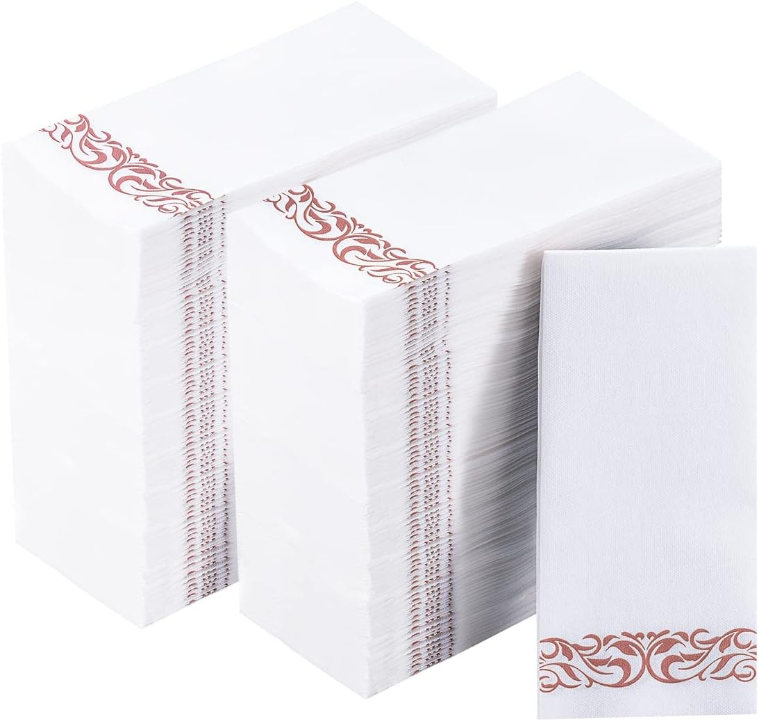 Vplus 200 Pack Paper Napkins Guest Towels Disposable Premium Quality 3-ply Dinner Napkins Disposable Soft, Absorbent, Perfect for Kitchen, Wedding, Parties, Dinners or Events (Gold)