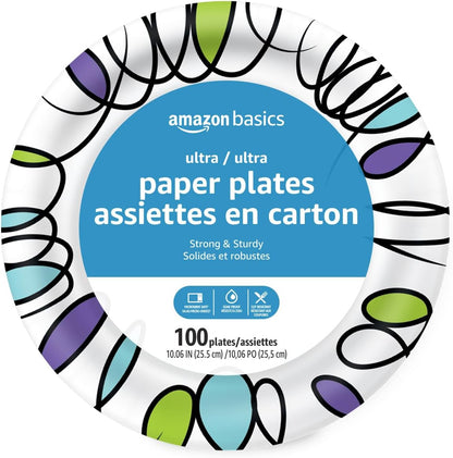 Amazon Basics Ultra Sturdy Paper Plates, 10 Inch, Disposable, 372 Count (2-Pack of 186)