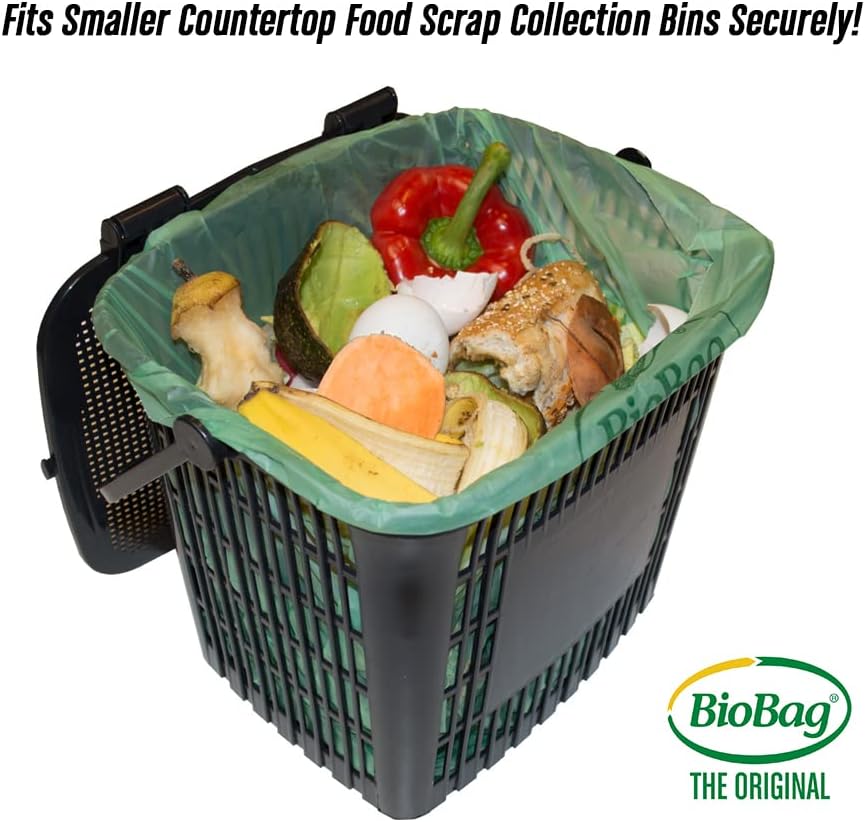 BioBag, 2.6 Gallon Compostable Food Scrap Bags, 100 Count Kitchen Counter Compost Bin Liners, BPI Certified, ASTM D6400, Made in USA
