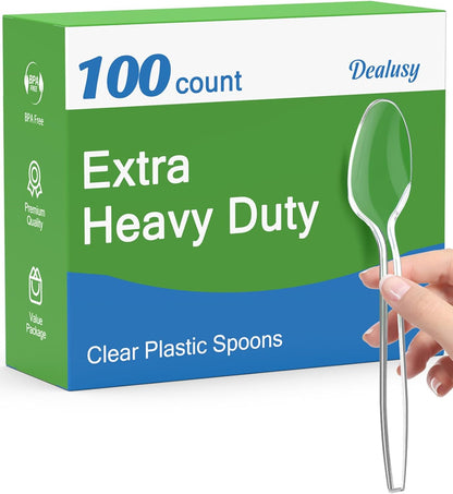 100 Count Clear Plastic Spoons Disposable, BPA-Free, Heat Resistant, Solid and Durable Disposable Spoons Heavy Duty Bulk, Premium Spoons plastic disposable for Party Supply