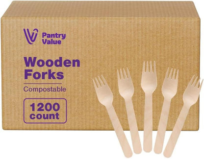 Pantry Value [100 Count] Wooden Spoons Disposable, Splinter-free Biodegradable Spoons, Eco-friendly, Compostable Utensils for Outdoors, Parties, and events