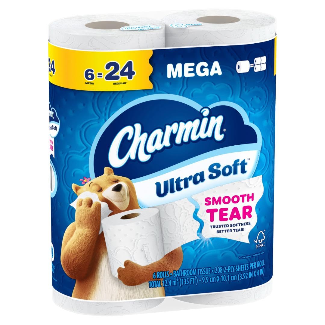 Charmin Ultra Soft Toilet Paper, 6 Mega Rolls = 24 Regular Rolls