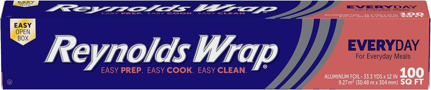 Reynolds Wrap Aluminum Foil Pack, Aluminum Foil Roll Double Pack, Easily Moldable Around Food for a Tight Seal, Great for Covering Dishes and Storing Leftovers, 2 Pack, 175 Sq. Ft. Rolls