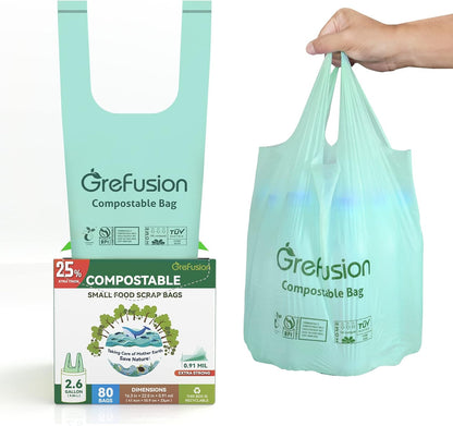 GreFusion Compostable Bags for Kitchen Compost Bin, 1.2 Gallon, 125 Count, Certified by BPI and ASTM, Leakproof and Odor Control