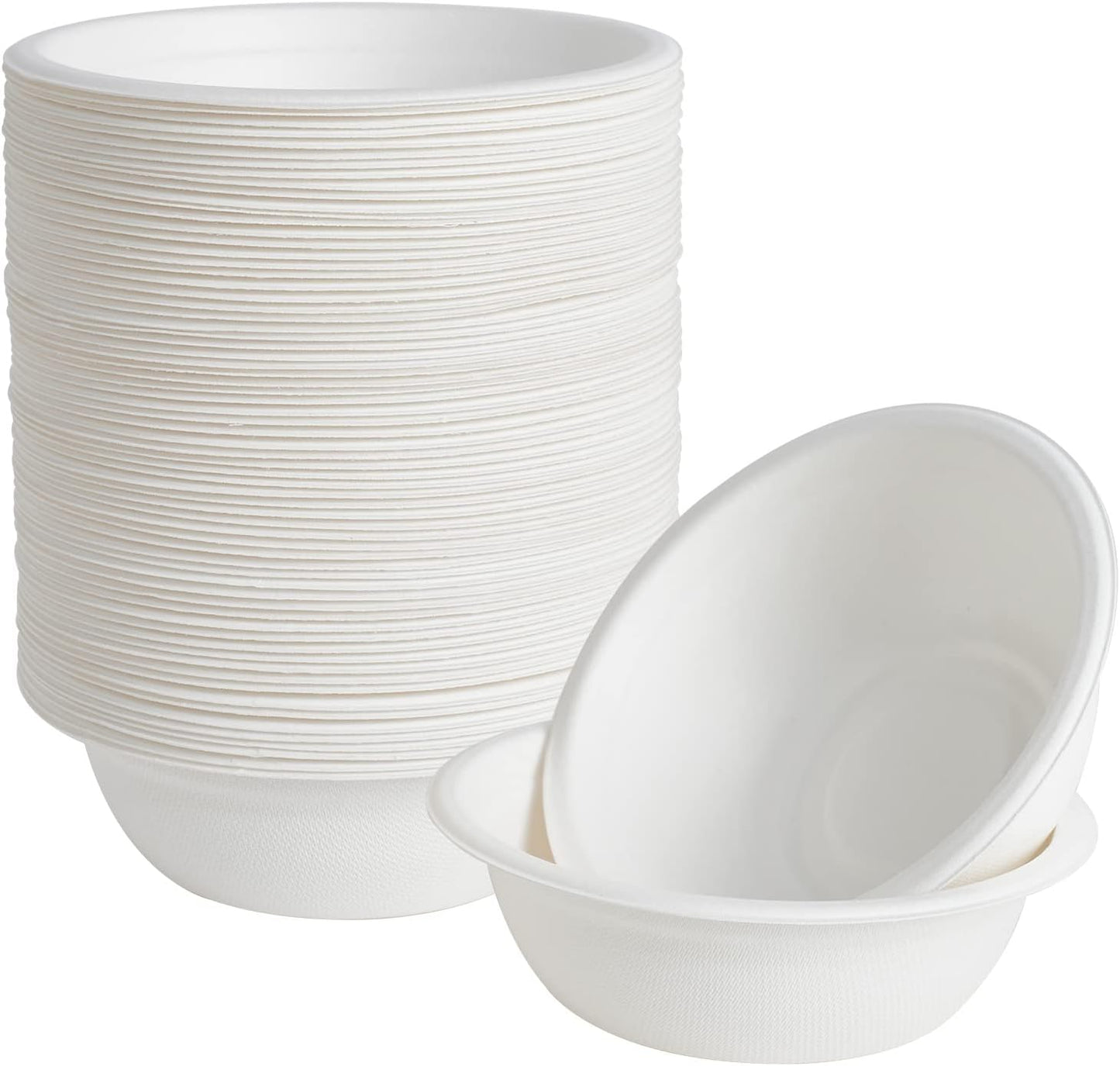 ECOLipak 150 Pack 12 oz Paper Bowls Disposable, Heavy-Duty Biodegradable Compostable Bowls Made of Natural Sugarcane Bagasse, Suitable for Salad, Dessert, Milk, Cereals