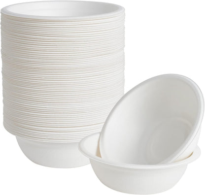 ECOLipak 150 Pack 12 oz Paper Bowls Disposable, Heavy-Duty Biodegradable Compostable Bowls Made of Natural Sugarcane Bagasse, Suitable for Salad, Dessert, Milk, Cereals