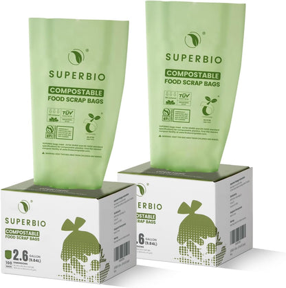 SUPERBIO 13 Gallon Compostable Kitchen Waste Bags with Handles, Food Scrap Bags Certified by BPI, OK compost INDUSTRIAL, 30 Count, 49.2L