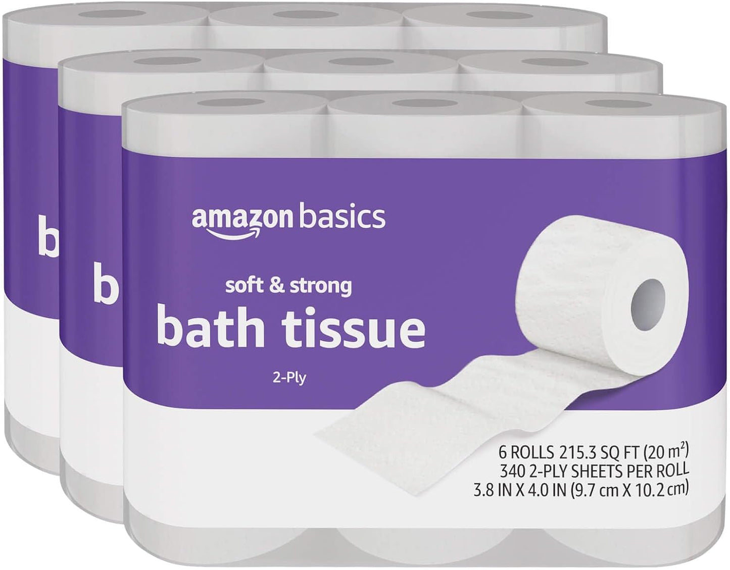 Amazon Basics Soft and Strong 2-Ply Toilet Paper, 6 Ultra Rolls = 24 Regular Rolls, Unscented, 340 Sheets per Roll, Septic Safe