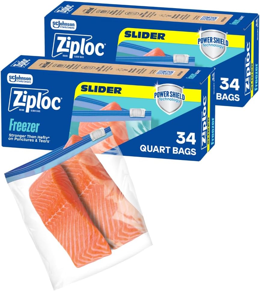 Ziploc Quart Food Storage Freezer Slider Bags, 136ct Total, Durable, 34 Count, 4 Pack