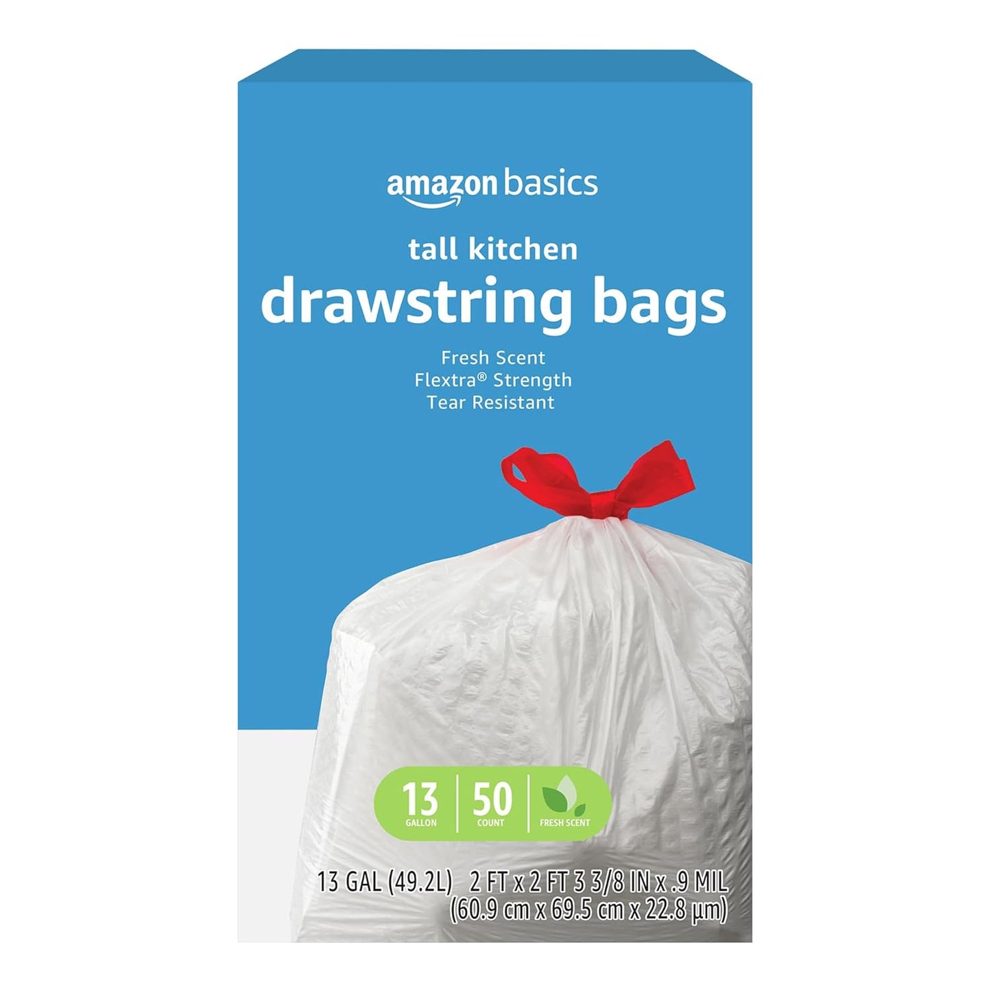 Amazon Basics Flextra Strength Tall Kitchen Drawstring Trash Bags, Fresh Scent, Tear Resistant, 13 Gallon, 120 Count
