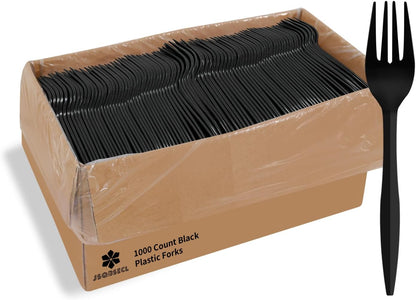[1000 Pack] Disposable Plastic Sporks-Party Dimensions Bulk Black Disposable Silverware Plastic Cutlery Spork (1000, Sporks-Black)