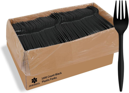 [1000 Pack] Disposable Plastic Sporks-Party Dimensions Bulk Black Disposable Silverware Plastic Cutlery Spork (1000, Sporks-Black)