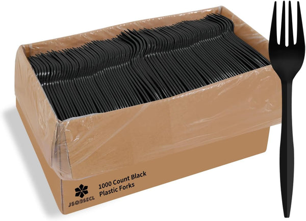 [1000 Pack] Disposable Plastic Sporks-Party Dimensions Bulk Black Disposable Silverware Plastic Cutlery Spork (1000, Sporks-Black)