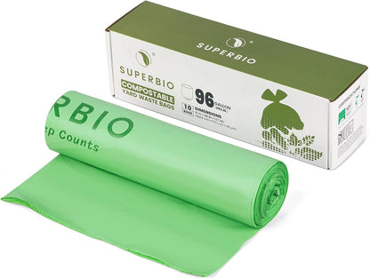 SUPERBIO 55 Gallon Compostable Yard Waste Bags, Lawn & Leaf Bags, Heavy Duty Extra Thick 1.57 Mil, (80 Count Bulk), 208.1 Liter, BPI and OK compost INDUSTRIAL