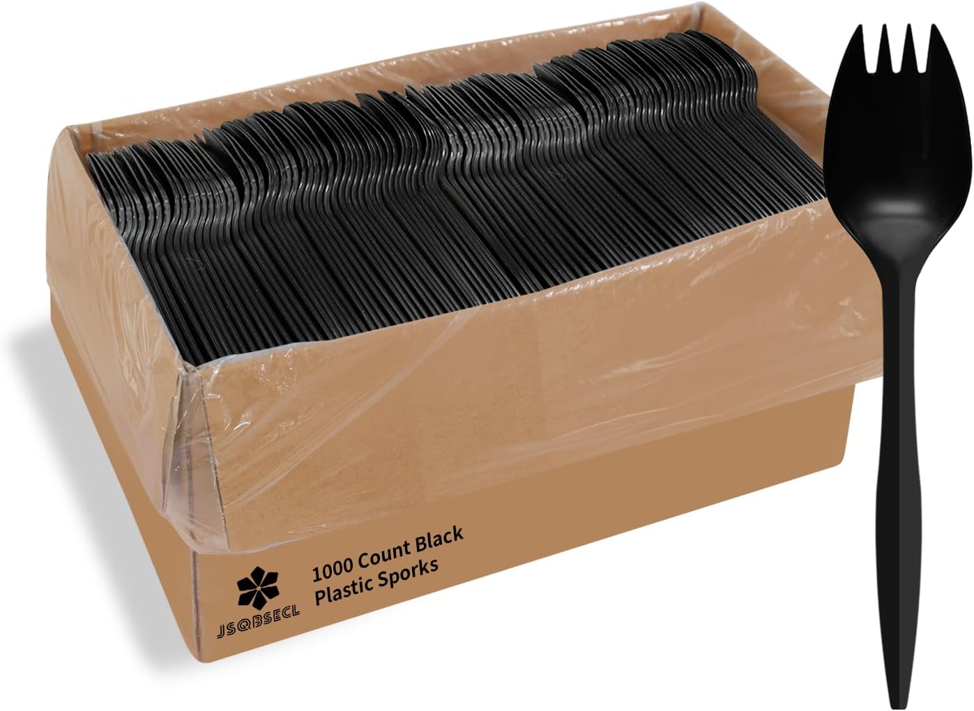 [1000 Pack] Disposable Plastic Sporks-Party Dimensions Bulk Black Disposable Silverware Plastic Cutlery Spork (1000, Sporks-Black)
