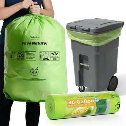 GreFusion Compostable Bags for Kitchen Compost Bin, 1.2 Gallon, 125 Count, Certified by BPI and ASTM, Leakproof and Odor Control