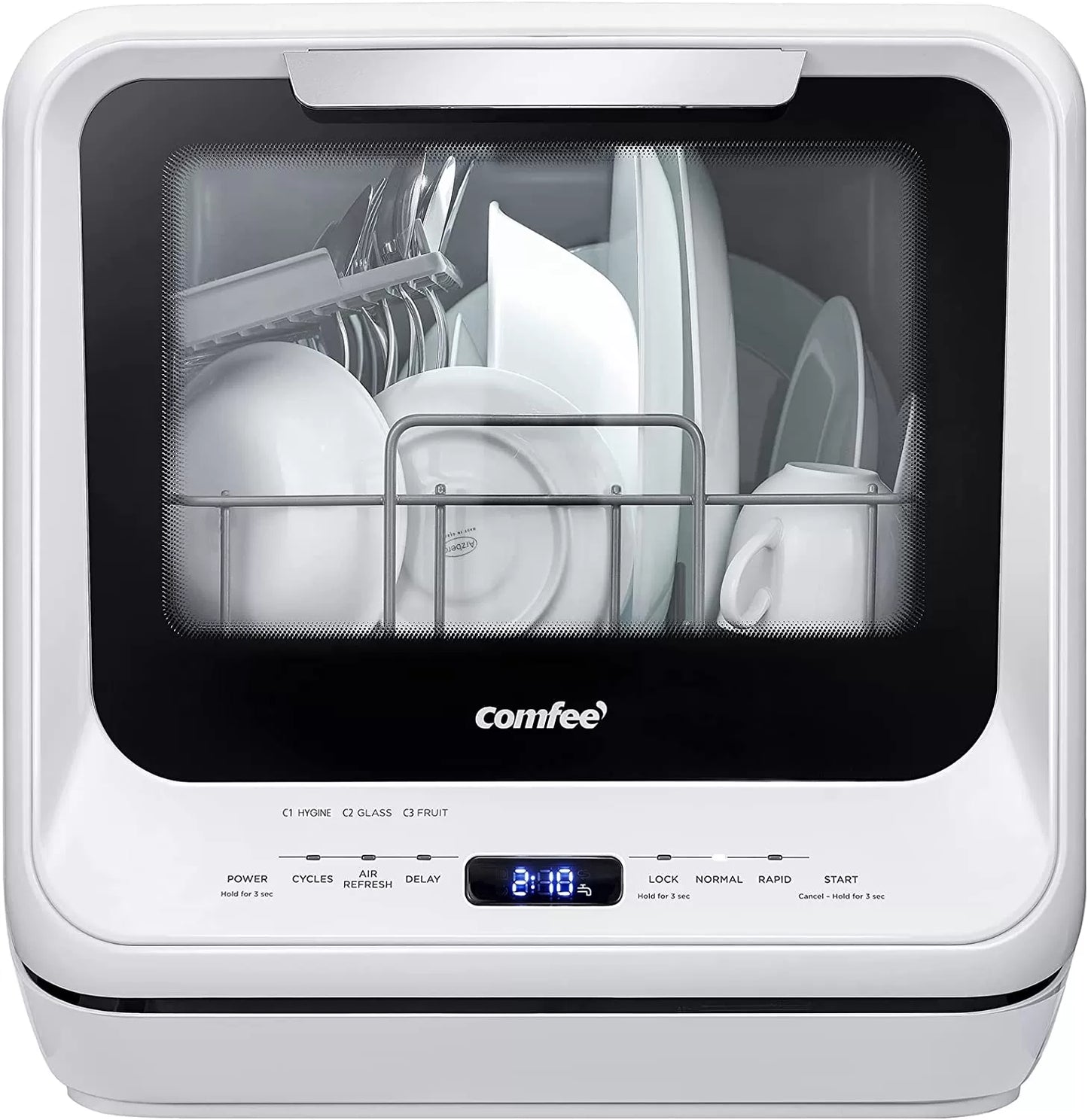 COMFEE' Portable Dishwasher Countertop, Mini Dishwasher with 5L Built-in Water Tank, No Hookup Needed, 6 Programs, 360° Dual Spray, 192°F High-Temp& Air-Dry Function, Dishwasher for Apartments& RVs