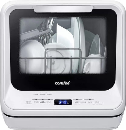 COMFEE' Portable Dishwasher Countertop, Mini Dishwasher with 5L Built-in Water Tank, No Hookup Needed, 6 Programs, 360° Dual Spray, 192°F High-Temp& Air-Dry Function, Dishwasher for Apartments& RVs