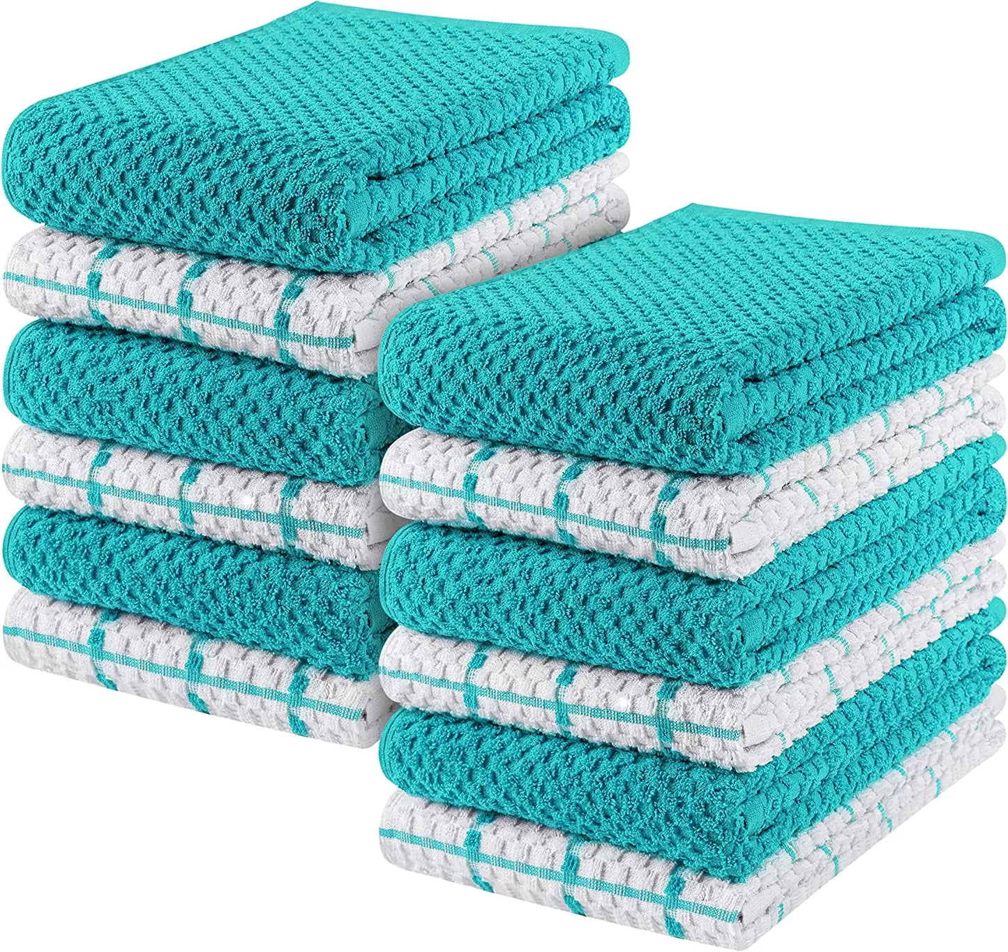Kitchen Towels 12 Pack, 15 x 25 Inches, 100% Ring Spun Cotton Super Soft and Absorbent Linen Dish Towels, Tea Towels and Bar Towels Set (Black)