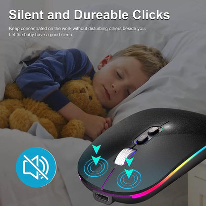 [Upgrade] LED Wireless Mouse, Slim Silent Mouse 2.4G Portable Mobile Optical Office Mouse with USB & Type-c Receiver, 3 Adjustable DPI Levels for Notebook, PC, Laptop, Computer, MacBook (Pink)
