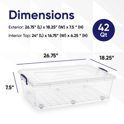 Under Bed Storage Containers with Wheels (2 Pack) - 27" H x 18" W x 7.5" D