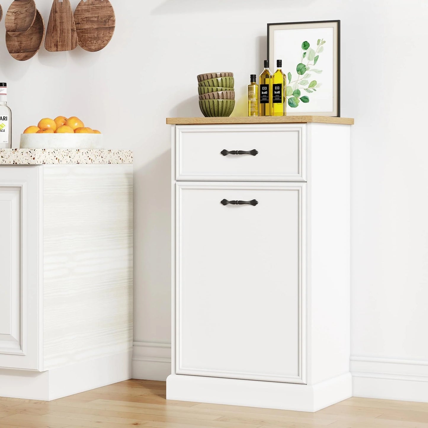 Kitchen Tilt Out Trash Can Cabinet with Drawer