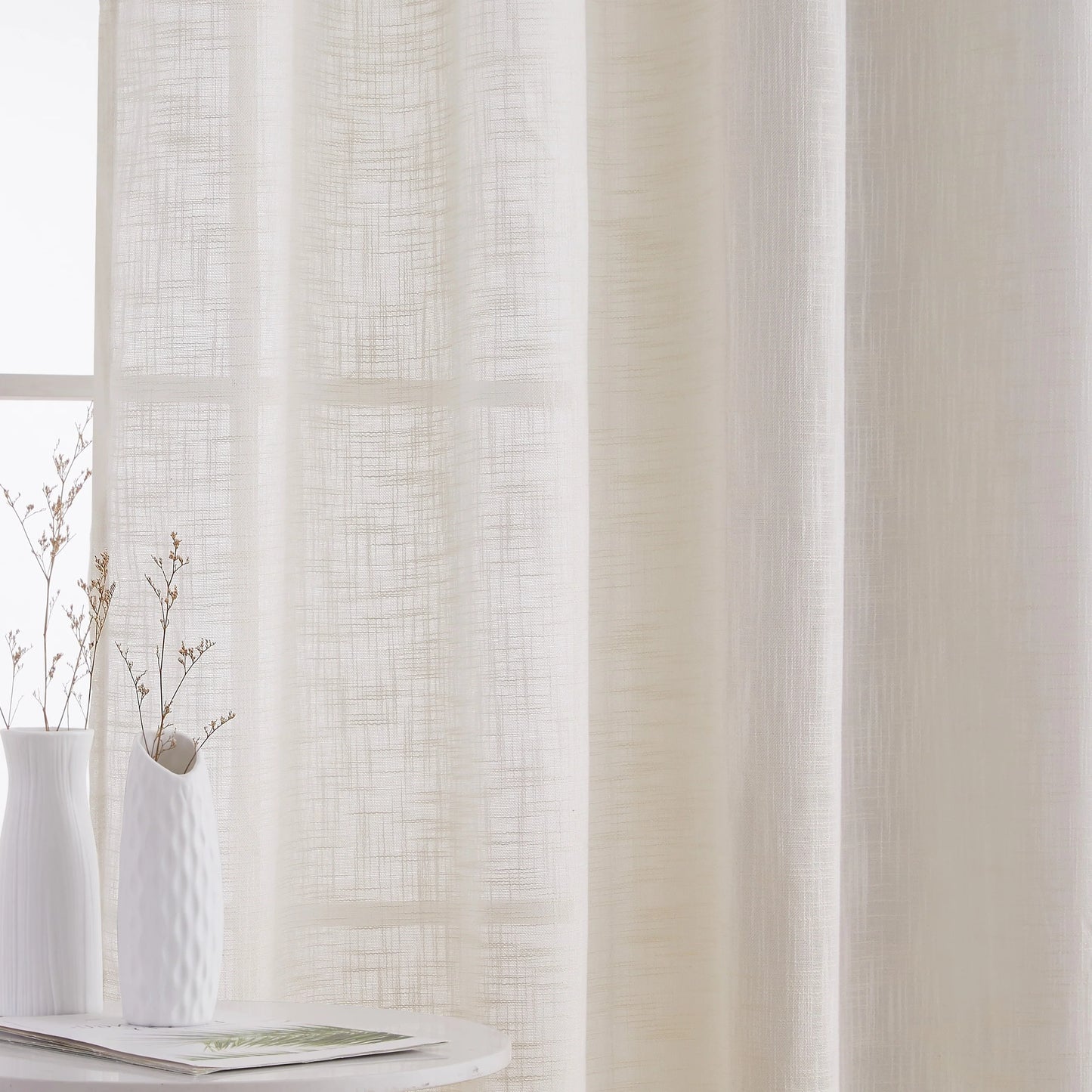 HLC.me Madison Faux Linen Textured Sheer Privacy Sun Light Filtering Window Grommet Thick Curtains Panels, Set of 2