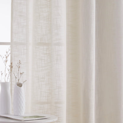 HLC.me Madison Faux Linen Textured Sheer Privacy Sun Light Filtering Window Grommet Thick Curtains Panels, Set of 2