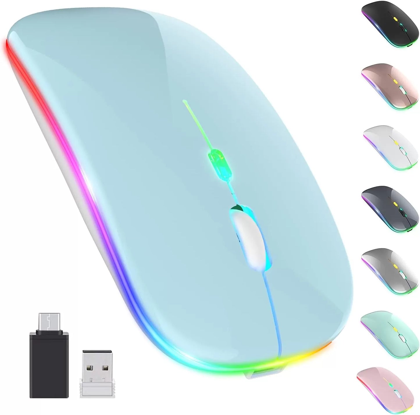 [Upgrade] LED Wireless Mouse, Slim Silent Mouse 2.4G Portable Mobile Optical Office Mouse with USB & Type-c Receiver, 3 Adjustable DPI Levels for Notebook, PC, Laptop, Computer, MacBook (Pink)
