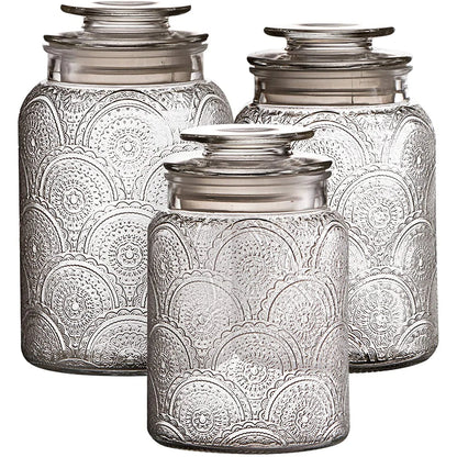 Glass Medallion Textured Canisters (Set of 3)