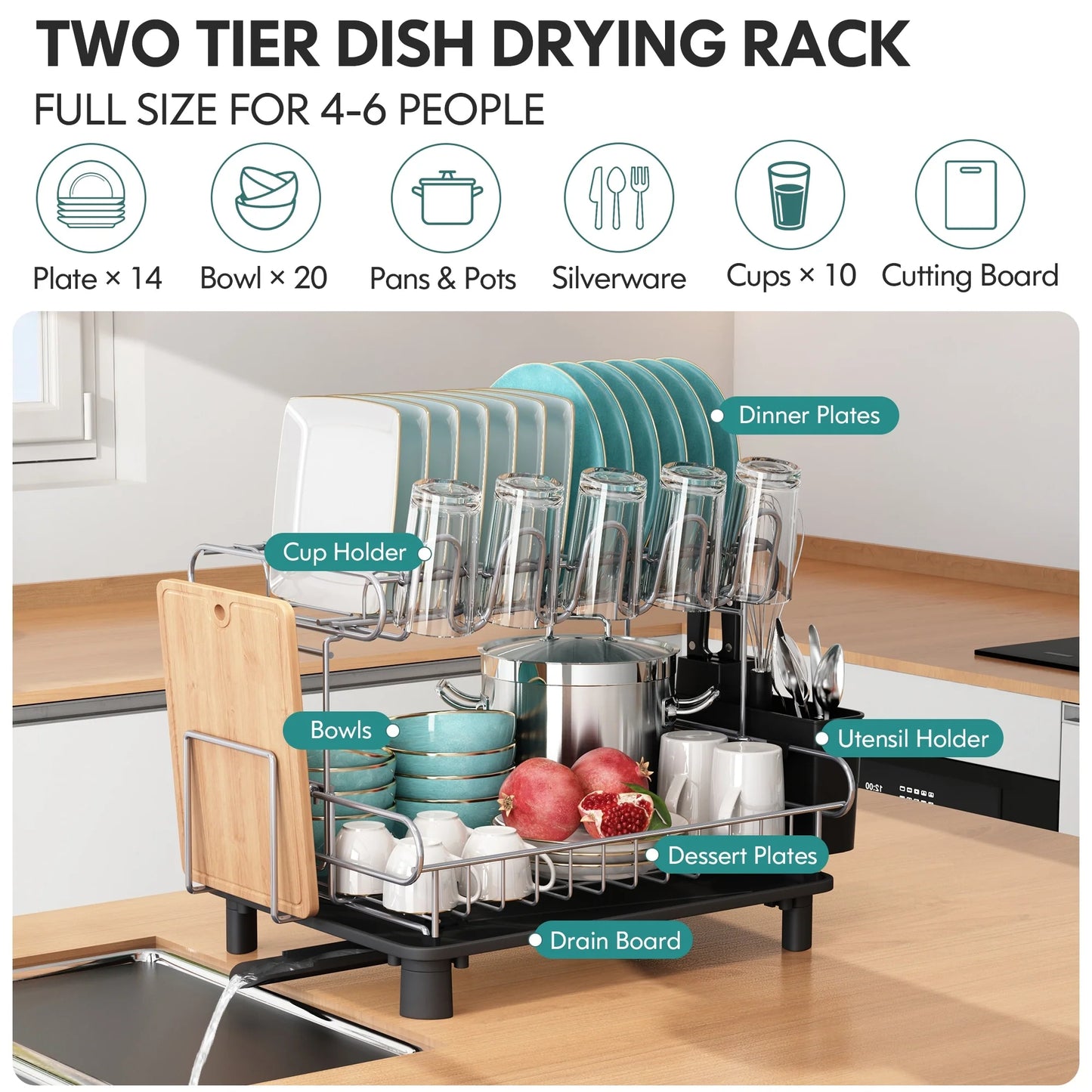 JASIWAY 2 Tier Kitchen Stainless Steel Dish Rack