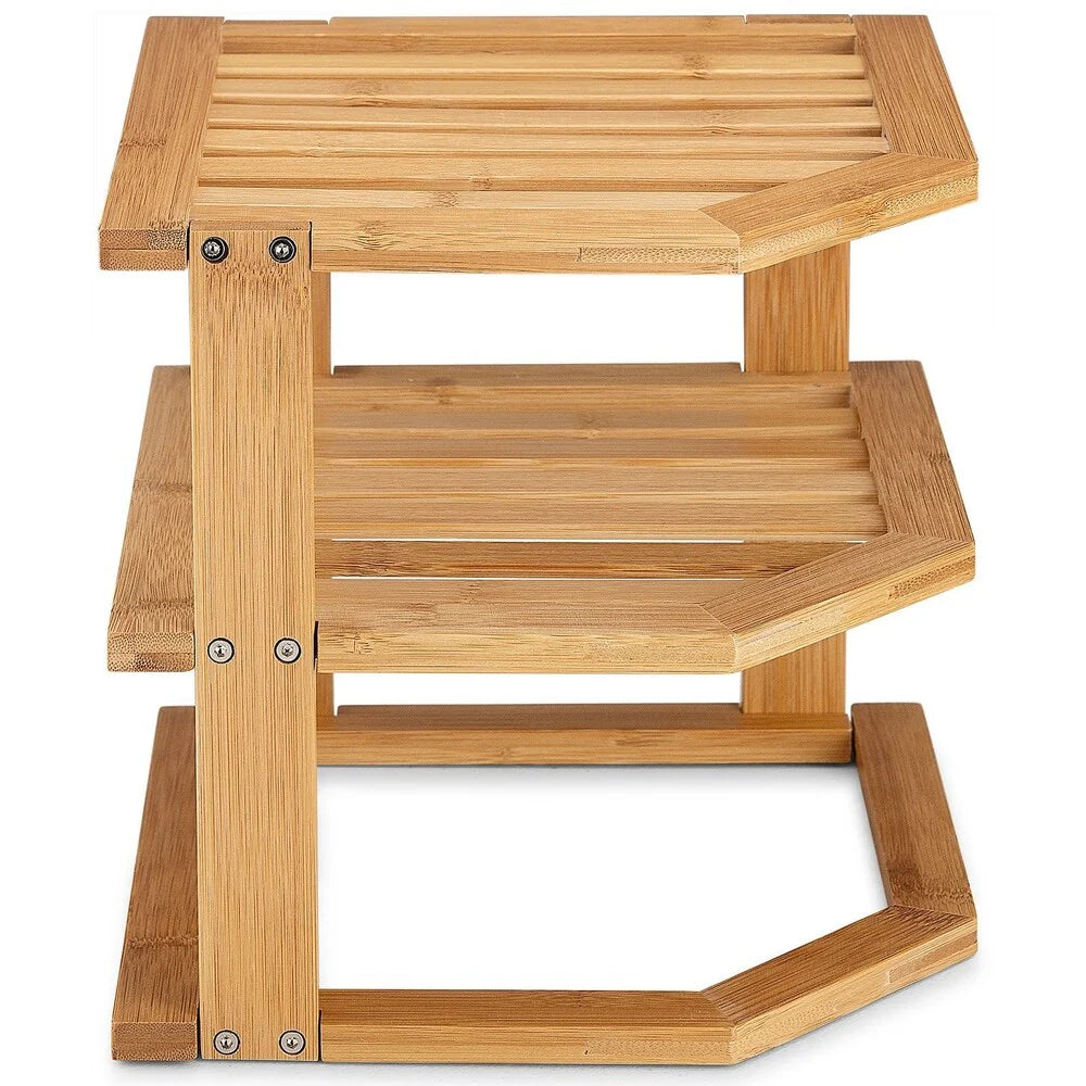 Bambusi Corner Kitchen Storage Shelf for Organizing Plates and Bowls