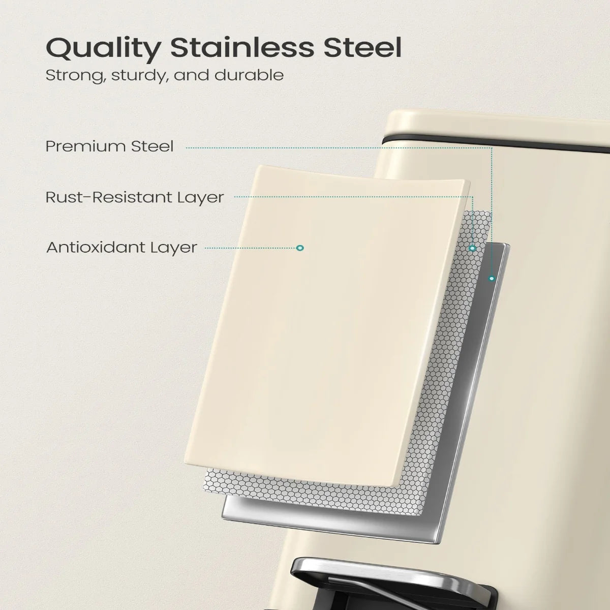 Stainless Steel Slim Bathroom Trash Can with Soft-Close Lid and Plastic Removable Inner Bucket