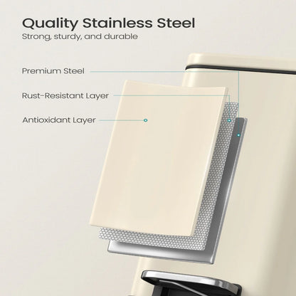 Stainless Steel Slim Bathroom Trash Can with Soft-Close Lid and Plastic Removable Inner Bucket